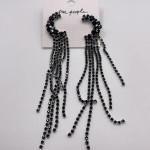NWT Free People Make Me Feel Like Dancing Dangle🌙Moon Witchy Black Rhinestones